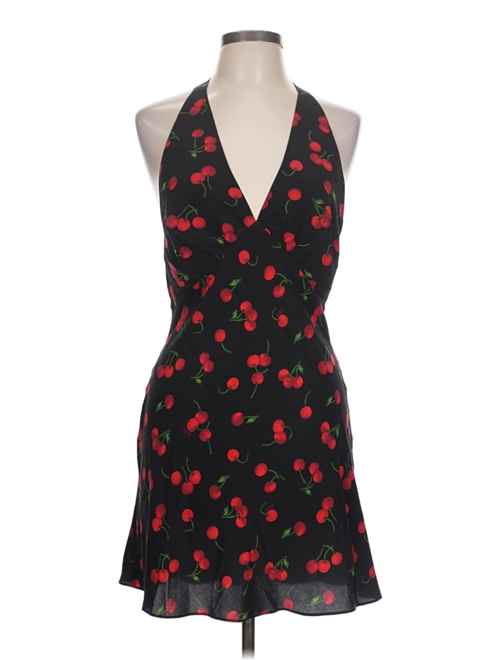 Réalisation Par The Leila in Chérie Silk Cherry Print Halter Neck Dress Sz Large - Picture 2 of 6